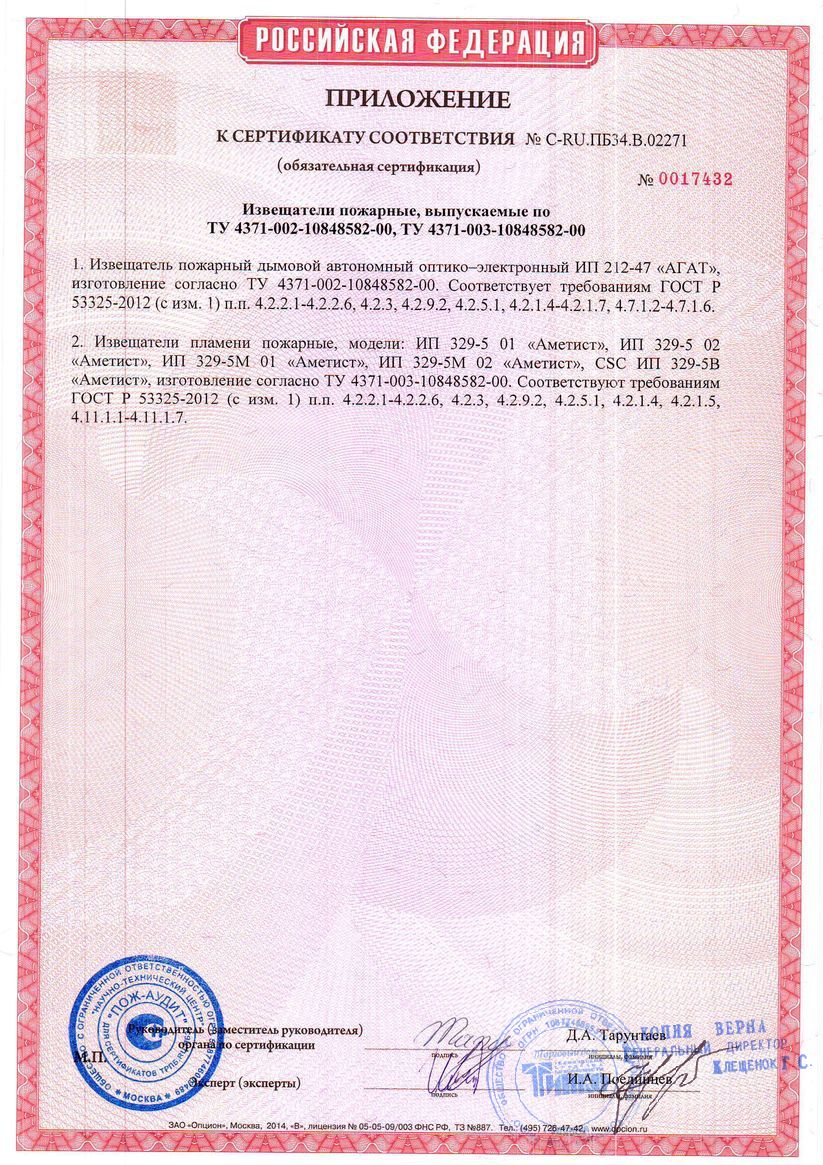 Приложение к сертификату